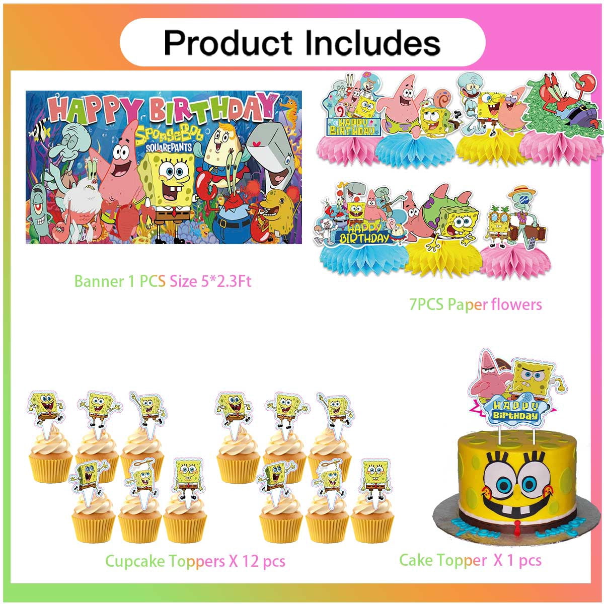SpongeBob SquarePants Party Supplies Honeycomb Centerpieces Table Toppers Backdrop Decorations for Birthday