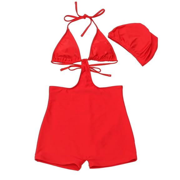 QLEICOM Womens Swimsuits Tummy Control Plus Size Swimsuit Coverup Vacation Beach Split Print Stitching Swimsuit Bikini Swimsuit Red S