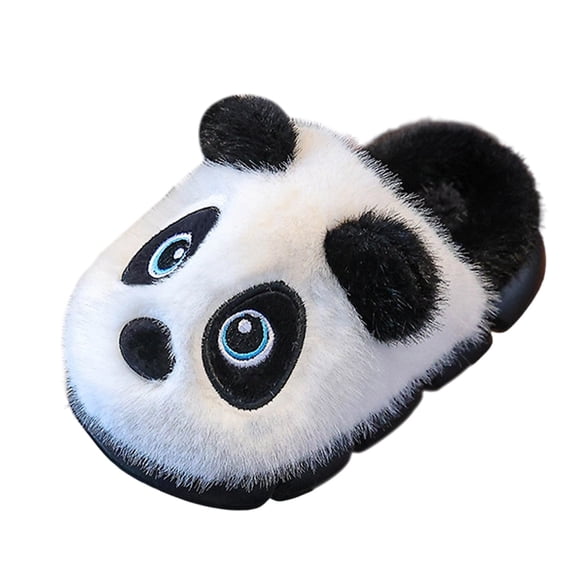 WhouRiu Little Boy's Cozy Slippers Cartoon Panda Warm Thick Indoor Shoes Child Thermal Comfy Soft Winter Slippers Black Toddler9.5