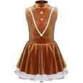 thumbnail image 4 of TiaoBug Christmas Gingerbread Costume for Kids Girls Cookie Role Play Velvet Tutu Dress Dancewear Brown 12, 4 of 7