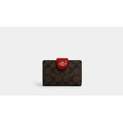 Coach Medium Corner Zip Wallet in Signature Brown/Red