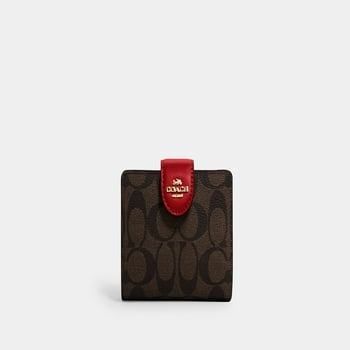 Coach Medium Corner Zip Wallet in Signature Brown/Red