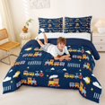 thumbnail image 3 of Castle Fairy Cartoon Train Queen Comforter Set 3pcs for Boys, Cloud Star Art Bedding Comforter Set for Bedroom, Navy Yellow,Navy Blue Reversible, 3 of 6
