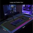 thumbnail image 4 of Alfombrilla de ratón para juegos RGB, 800 x 300 mm, XXL, grande, con 14 modos de iluminación, 7 colores LED, impermeable, antideslizante, para ordenador, PC, jugadores profesionales, color, 4 of 8