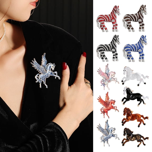 SmartBy Brooch Horse-Themed Zine Alloy Brooch with Inlaid Crystals Enamel Faux Pearls Fairy Tale Badge Artistic Accessories