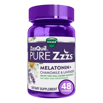 Vicks PURE Zzzs Melatonin  Aid Gummies, 1mg, Dietary Supplement, 48 Ct