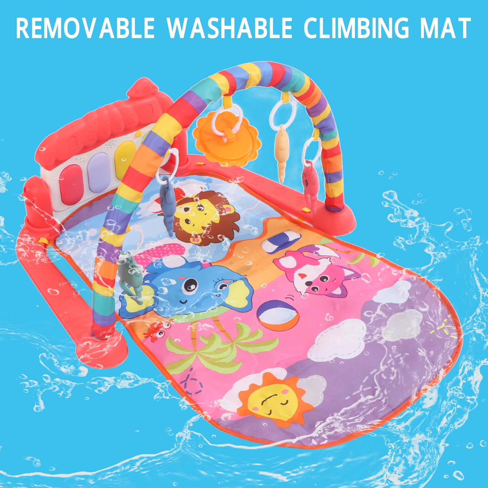 Riousery Baby Gym Playmat Piano Improve Motor Skill Sensory Stimulation Learning Light Musical Kick Play Piano Mat Red (13.78 inches / 35 cm)