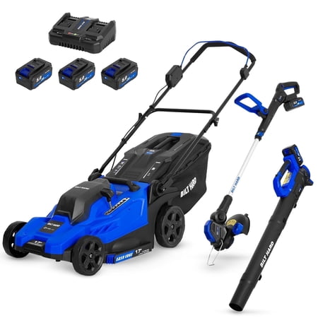 ANLIBATT 40V 17 Inch Cordless Lawn Mower String Trimmer Leaf Blower Combo 3 in 1 Brushless Battery Edger 3x5Ah Batteries Dual Charger Garden Yard