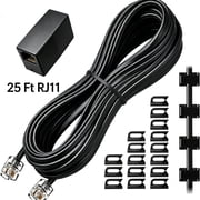 Sakiika 25 Ft RJ11 Telephone Extension Cord, 6P4C Standard Male to Male Plugs, Compatible with 2/4 Wire Landline Phone System for Home Office