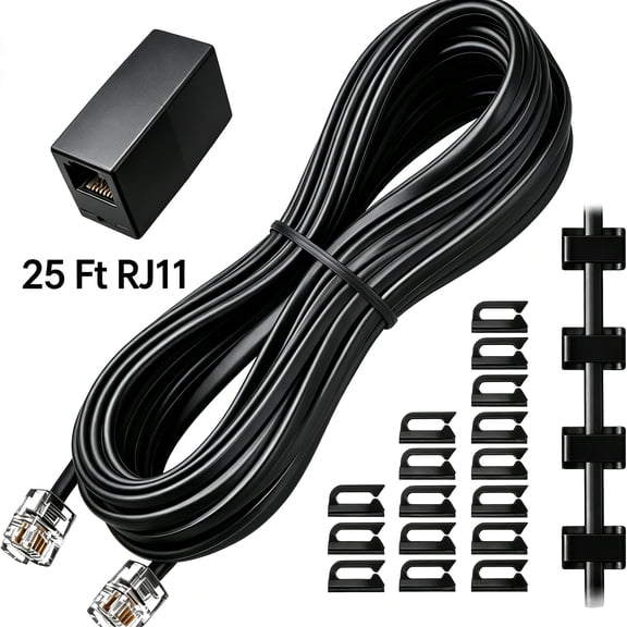 Sakiika 25 Ft RJ11 Telephone Extension Cord, 6P4C Standard Male to Male Plugs, Compatible with 2/4 Wire Landline Phone System for Home Office