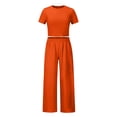 thumbnail image 5 of 2 Piece Travel Outfits for Women Two Piece Skirt Set for Women Clothing Set Female Round Neck Short Sleeve Tops Pants Sets Trousers Pant Style S_198 Women's Tracksuits Orange M, 5 of 7