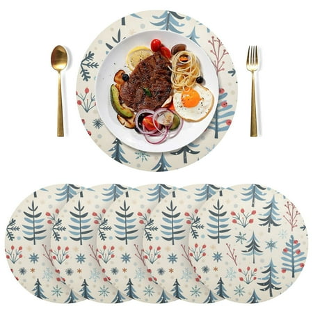 

Ryvnso Christmas Trees Round Plate Mats Dining Table Placemat Set of 6 for Holiday Decoration
