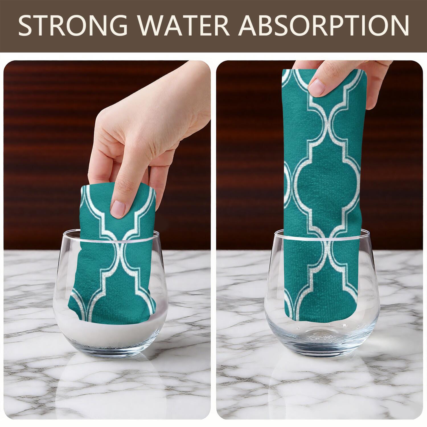 2 Pcs Funny Kitchen Towels,Teal Geometric Quatrefoil Pattern Microfiber Dish Towels,Kitchen Tea Towels,Kitchen Towel Set (18" X 26")