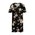 thumbnail image 3 of Jinhomg Womens Casual Summer Dresses Plus Size Comfy Short Sleeve V-Neck Midi Dress Elegant Floral Print Hide Belly Dresses with Pockets Black L, 3 of 5