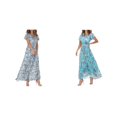 thumbnail image 1 of (2-Pack) Rinsvye Womens Beach Maxi Dress Chiffon Floral Sleeveless Ruffle Hem V Neck Summer Vacation Wear, 1 of 6
