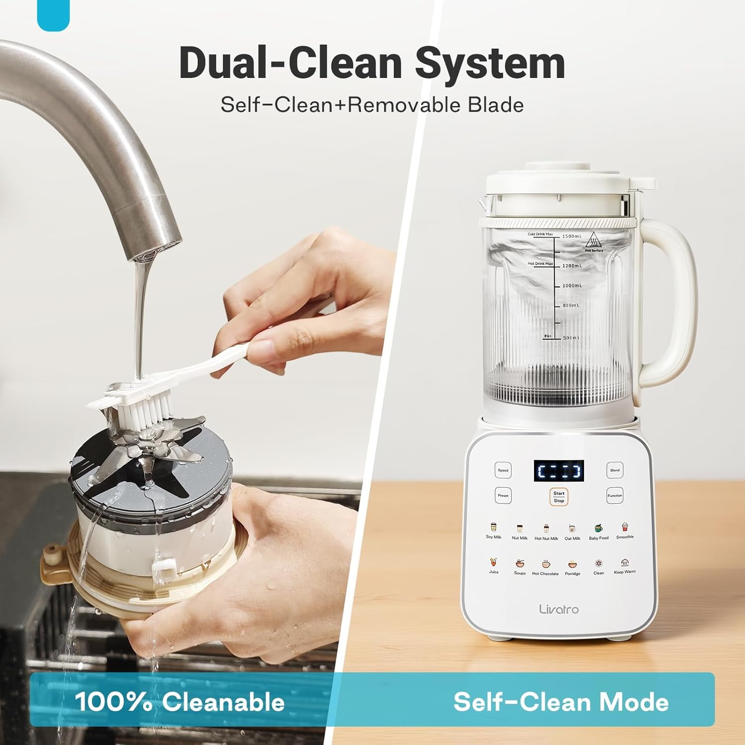 53oz Nut Milk Maker, 12‑in‑1 Heated Blender, Detachable Pitcher, 24H Delay, Keep Warm, Auto‑Clean