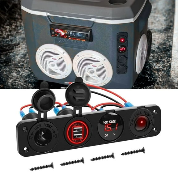 Waywe 4 in 1 ON Off Charger Socket Panel Dual USB Power Outlet LED Voltmeter Cigarette Lighter Lighted Rocker Toggle Switch for Truck Car Marine Boats RV