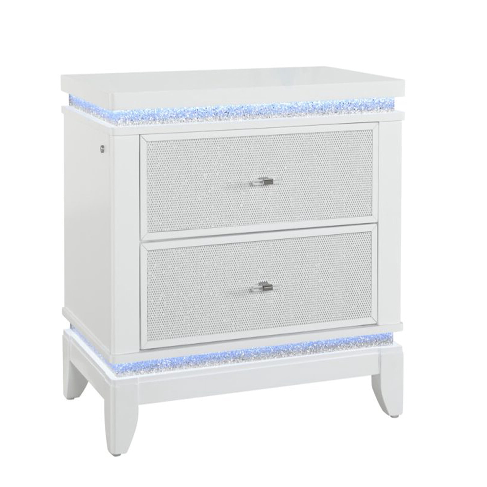 Global Furniture USA Alina Contemporary White Nightstand with LED and USB, 1 Pack
