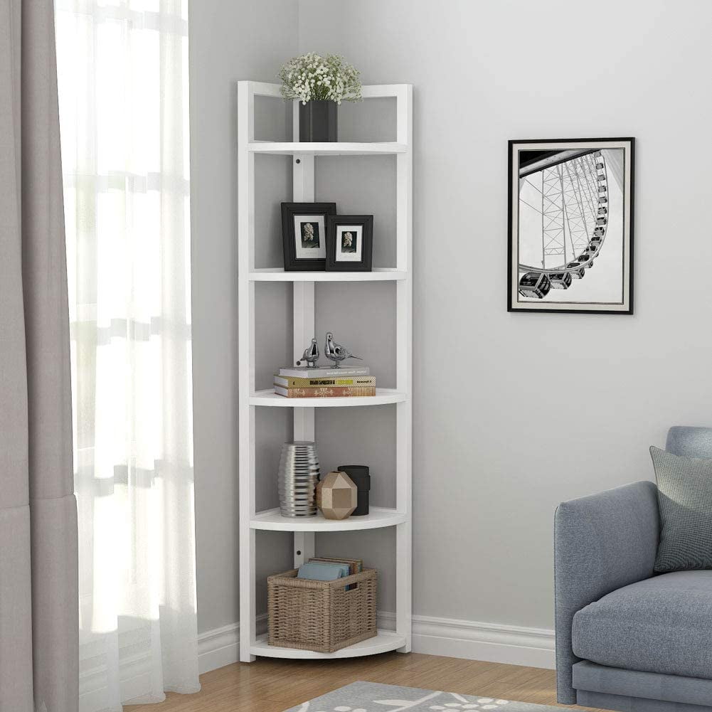 5 Tier MDF Corner Shelf Tall End Display Storage Bookcase Rack Room Home Office 