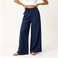 thumbnail image 2 of Khunlpohl Cotton Linen Pants for Womens Wide Legs Elastic Waist Palazzo Casual Pant Tied Loose Trendy Trousers with Pockets, 2 of 7