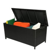 BCBYou Outdoor Wicker Deck Box Steel Frame for Patio Tools, Pillows, Cushions, Accessory and Toys