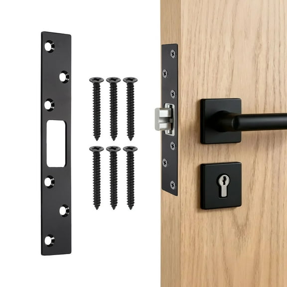 Uxcell Door Strike Plate, 6 Inch Security Latch Strike Deadbolt Plates Door Backplate with Screws for Interior Doors Exterior Deadbolt (Black)