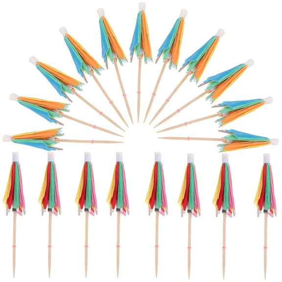 OUNONA Cocktail Drink Umbrellas Picks for Decor Multi Color Tropical Party Decorations Wooden Paper 50pcs