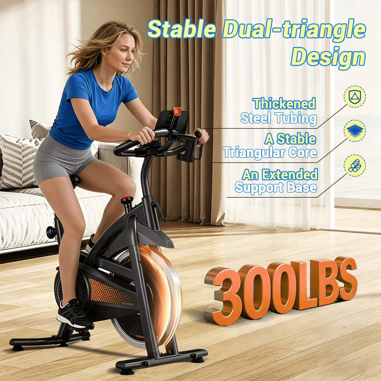 ROBORE Magnetic Indoor Cycling Bike, Adjustable Resistance, 300 lbs Capacity, Padded Comfort Seat for Home Use
