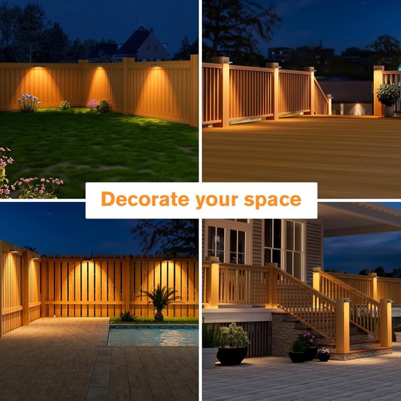 Fence Lights 8-Pack - 100 Lumens Warm White LED Outdoor Lights, Weatherproof Dusk to for Yard, Deck, Garden