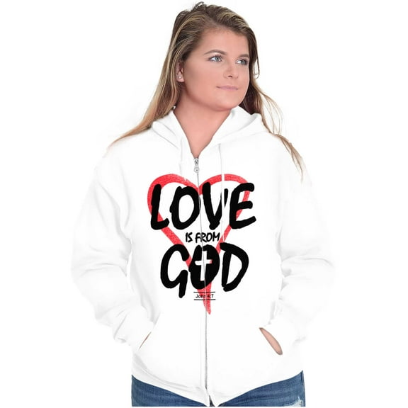 Love is From God Heart Christian Zip Hoodie Sweatshirt Women Brisco Brands S