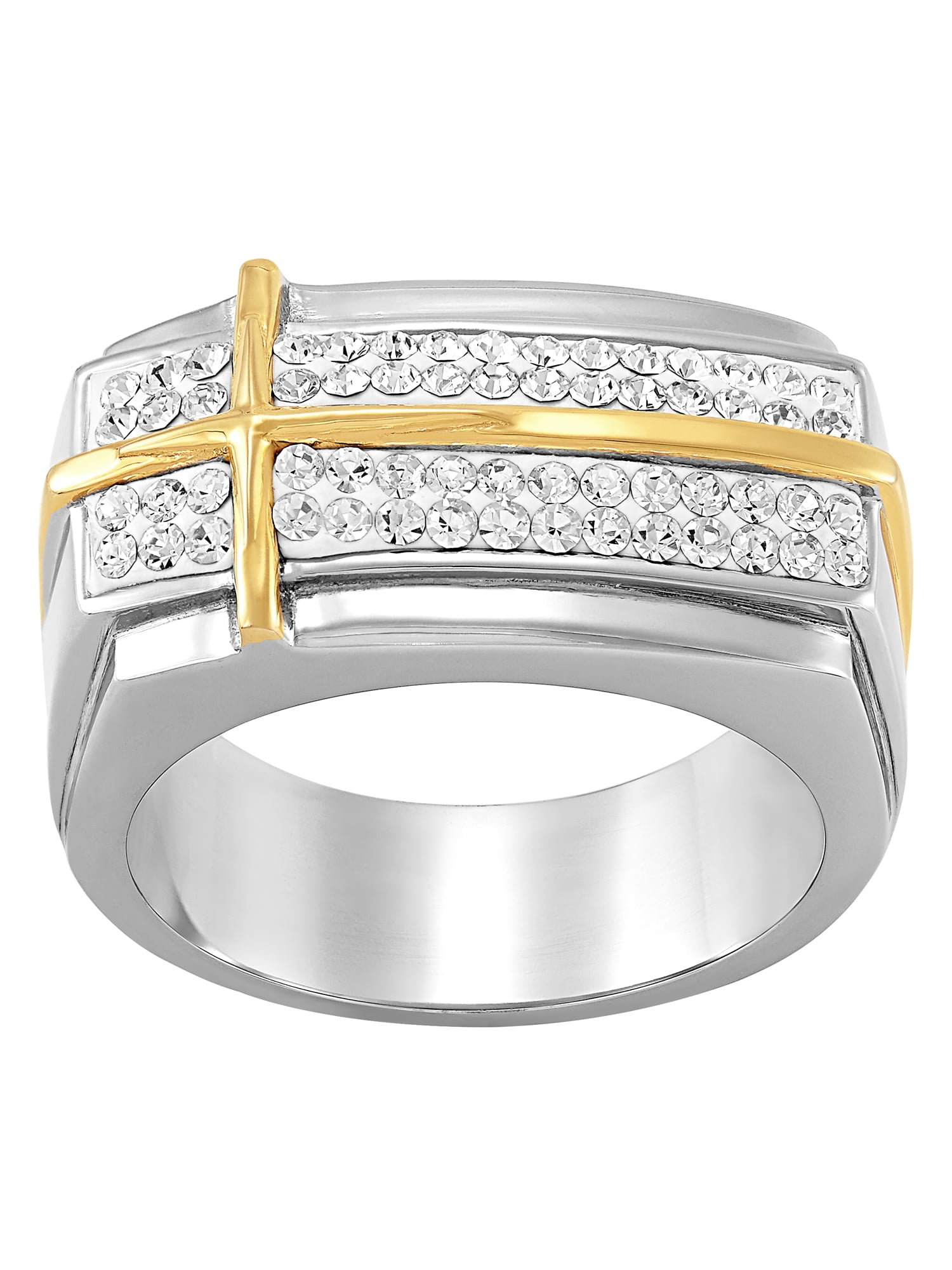 Brilliance Fine Jewelry Crystal Overlay Cross Ring in Stainless Steel, Size 11