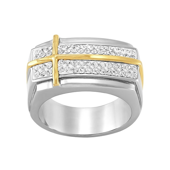Brilliance Fine Jewelry Crystal Overlay Cross Ring in Stainless Steel, Size 11
