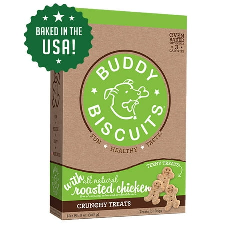 Buddy Biscuits TEENY Oven-Baked Whole Grain Crunchy Dog Treats with Roasted Chicken - - 8 oz. pack of 6.