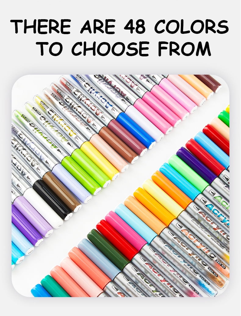 Acrylic Paint Markers, 24/36/48 Colors with Direct-Liquid Ink Control System, Professional-Grade Paint Pen for Rock Painting, Canvas, Glass, Plastic, Fabric & Creative Crafts