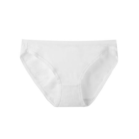 GHSOHS Womens Underwear Briefs Cotton Seamless No Show Panties for Women High Slit Mid Waist Solid Large Size Hip Covering Thick Legged Comfortable Sports Briefs Underpants Hipster Panty White Pa M