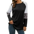 thumbnail image 5 of Women Crew Neck Long Sleeve Stripes Leopard Print Top, 5 of 6