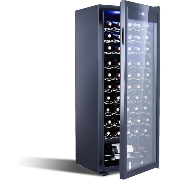 Homhougo 55-Bottle Beverage Refrigerator Countertop Wine Cooler with Glass Door, Adjustable Shelves & Digital Temperature Display, 41-64℉, Mini Fridge for Wine, Beer, Soda, Drinks for Home, Office