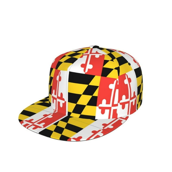 Maryland Flag Flat Brim Trucker Cap Adjustable Snapback Hat For Men Women