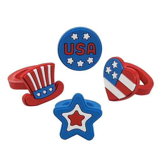 Fun Express 1" Patriotic Red, White & Blue Rubber Rings Assortment - 24 Pieces