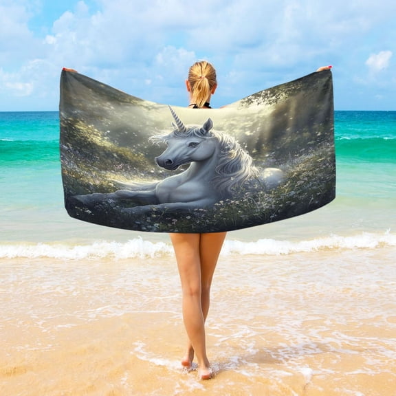 Ryvnso Unicorn in Forest Oversized Beach Towel Microfiber Bath Blankets Swimming Fitness 37" x 74"