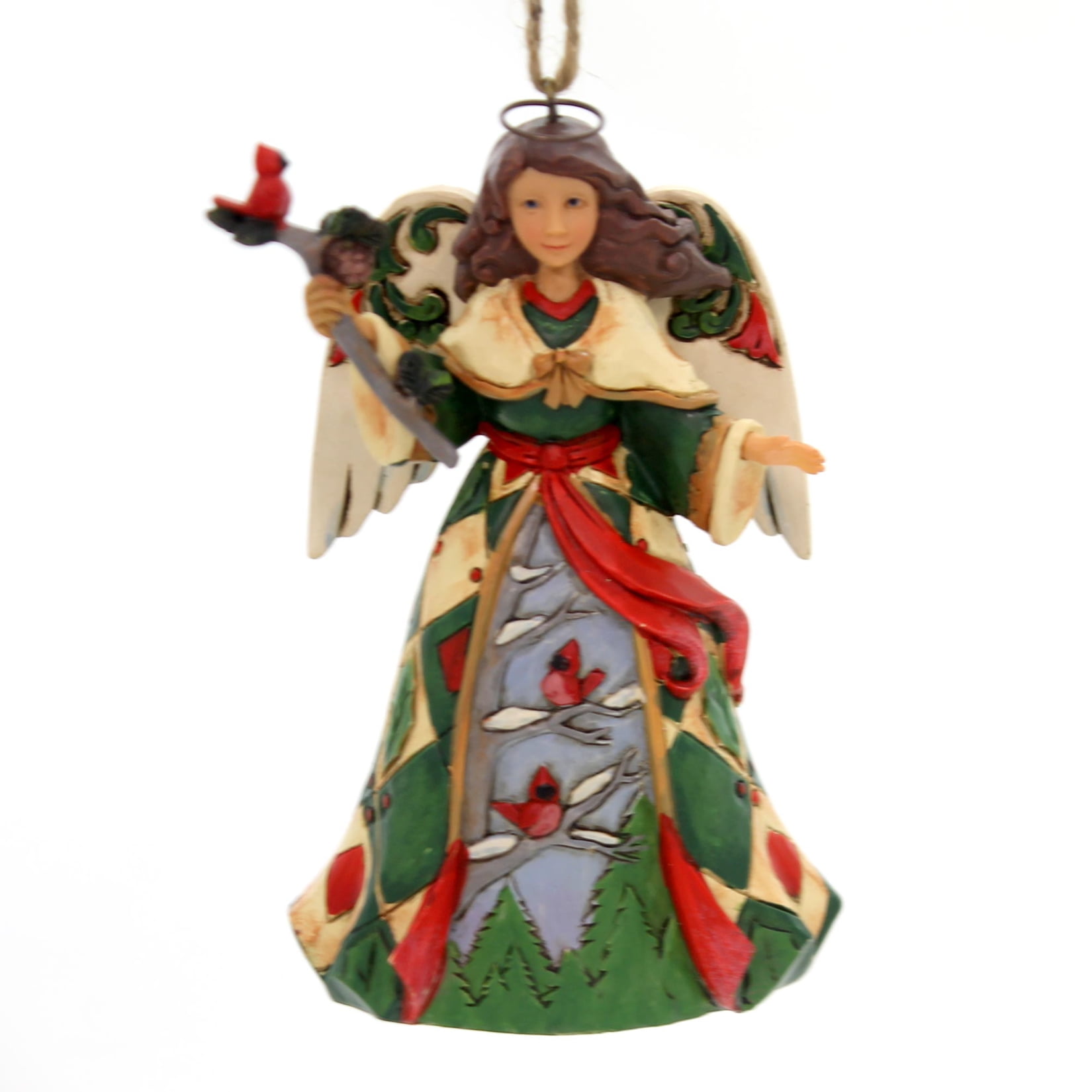 Jim Shore Heartwood Creek Green Angel with Cardinals Christmas Ornament
