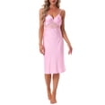 thumbnail image 2 of INSPIRE CHIC Women's Elegent Satin Nightgown Sexy Sheer Lace Cheimise Spaghetti Lace Trim Baceless Silky Sleep Dress L Pink, 2 of 6