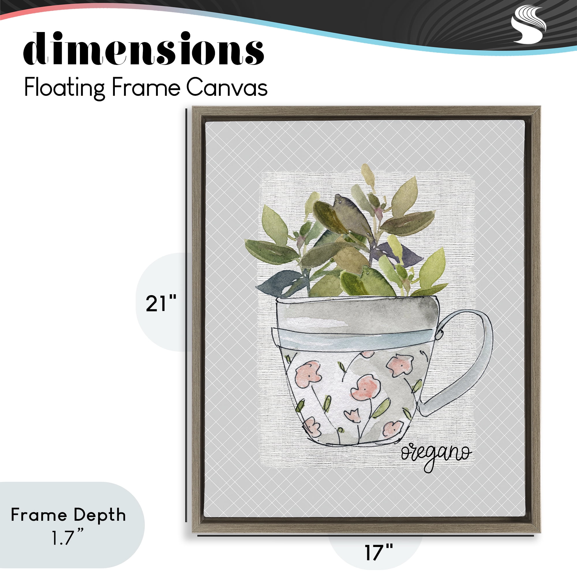 Stupell Industries Oregano Herb Mug Brown Framed Floater Canvas Wall Art, design by Livi Finn