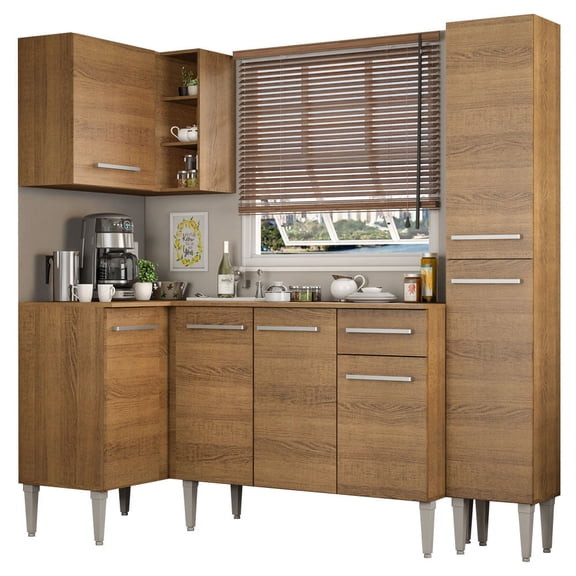 Cocina Integral Completa Esquinera 261cm Emilly Song Madesa 01 - Marrón Madesa GCEM261001