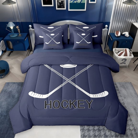 Feelyou Cartoon Ice Hockey Bedding Comforter Set 7pcs, Teen Kid Boy Girl King Bedding Sets