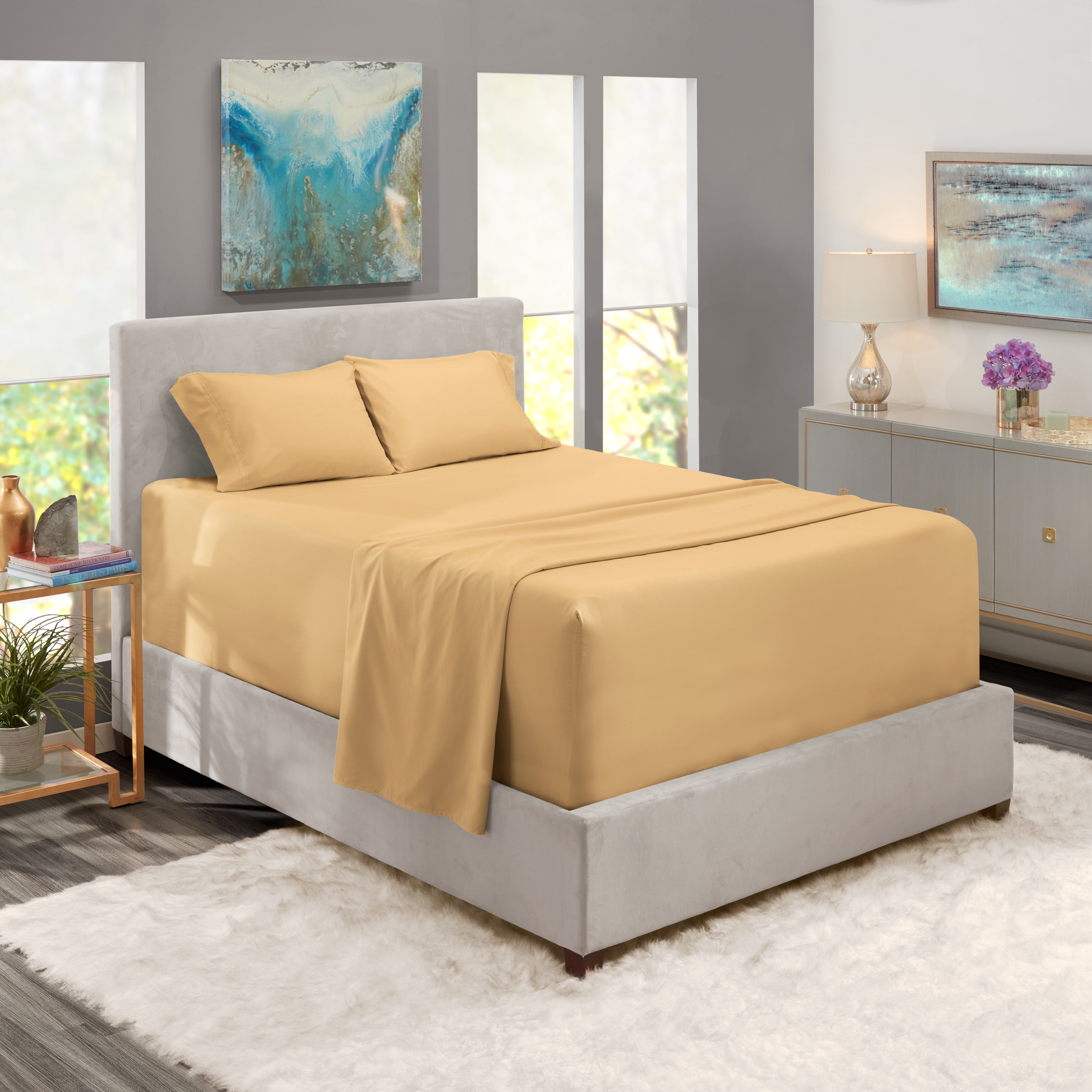 LammaLoe Extra Deep Pocket California King Sheets Set, 4 Piece, Fits 18"-24" Mattress, Breathable & Extra Soft Bed Sheets, Camel Gold