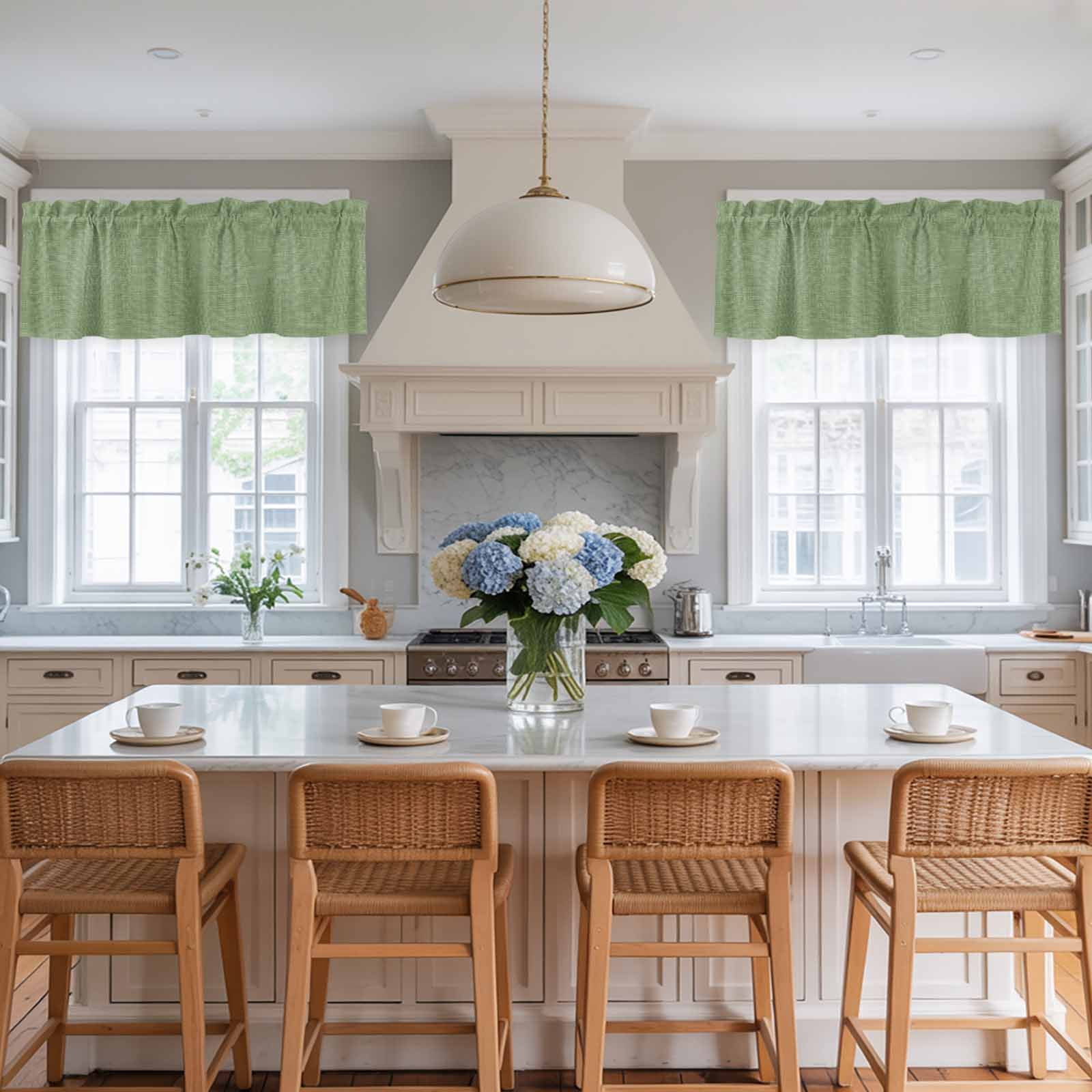 2 Pack Vintage Forest Green Valances for Windows Bedroom Living Room Window Treatments, Farmhouse Retro Solid Color Linen Texture Rod Pocket Valance Drapes Short Kitchen Curtains Over Sink 60"x18"