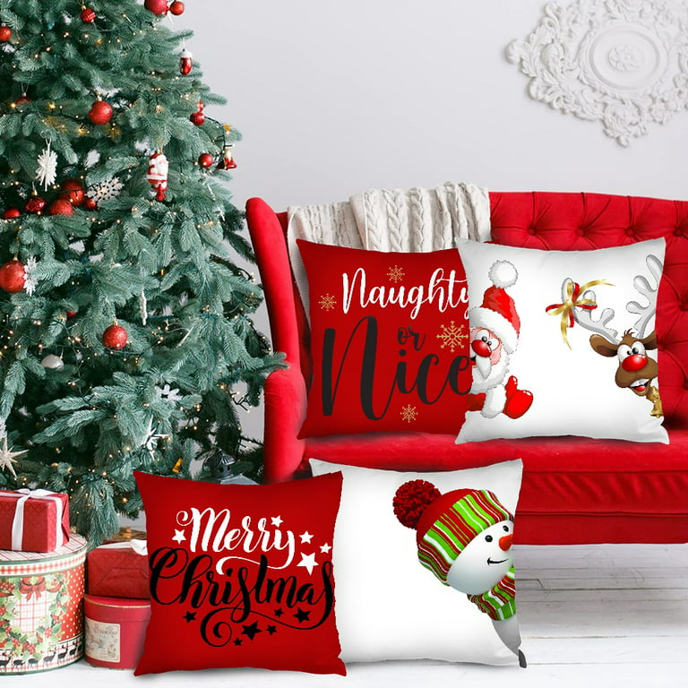 LAVEVE Christmas Pillow Covers 26x26 Set of 4 Farmhouse Christmas Decor  Throw Pillows Buffalo Plaid Christmas Decorations Red Truck Buffalo Check