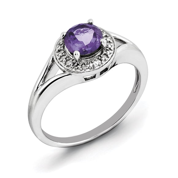Sterling Silver Rhodium-plated Diam. & Amethyst Ring Size 5