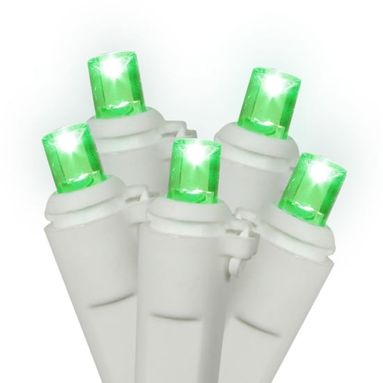 Set of 20 Battery Operated Green LED Wide Angle Christmas Lights White